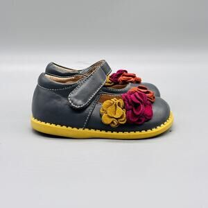 Livie & Luca Shoes Girls 4 Gray Leather Mary Jane Floral Hook & Loop Flats Dress